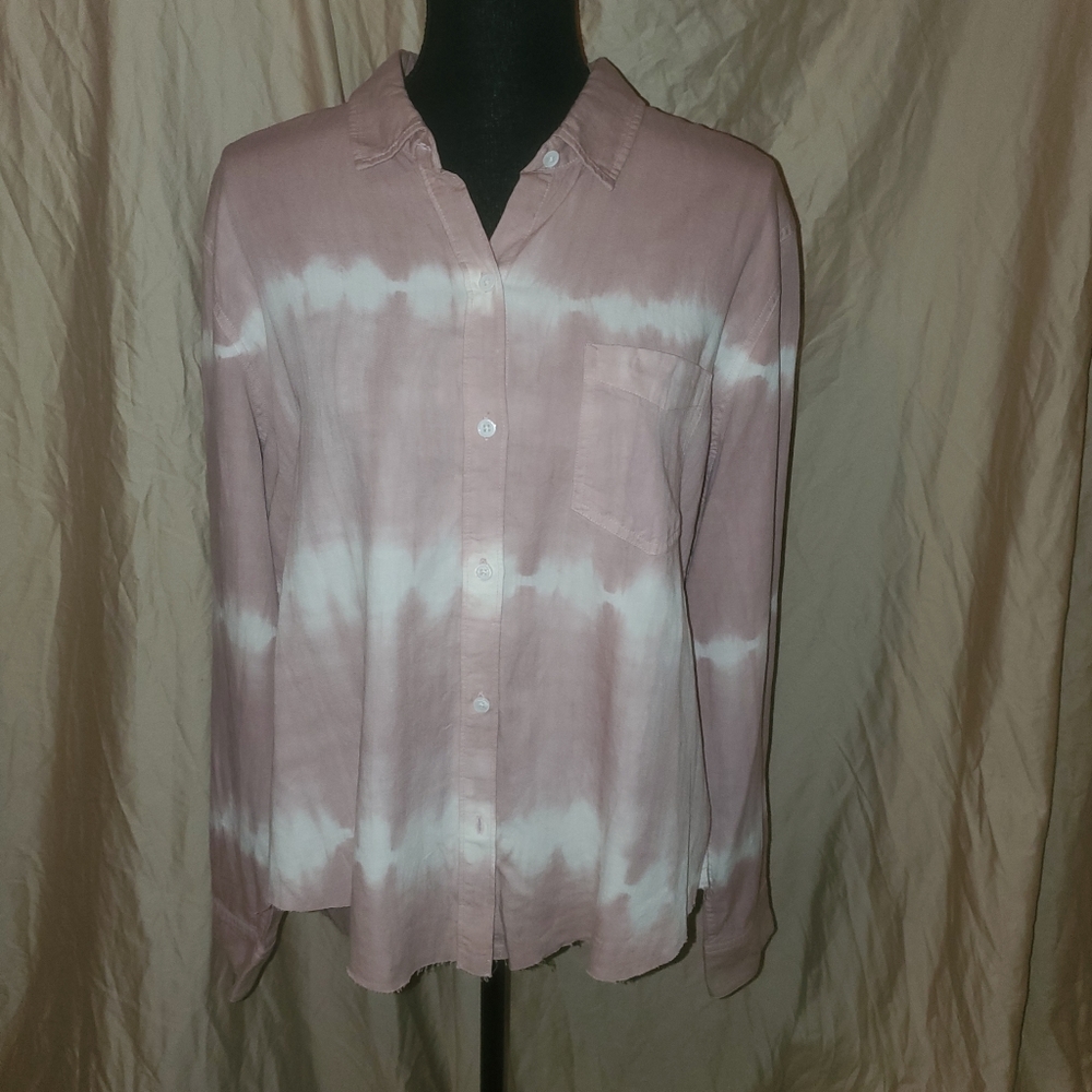 Rails Ingrid raw hem mauve white waves linen blend long sleeve button up shirt